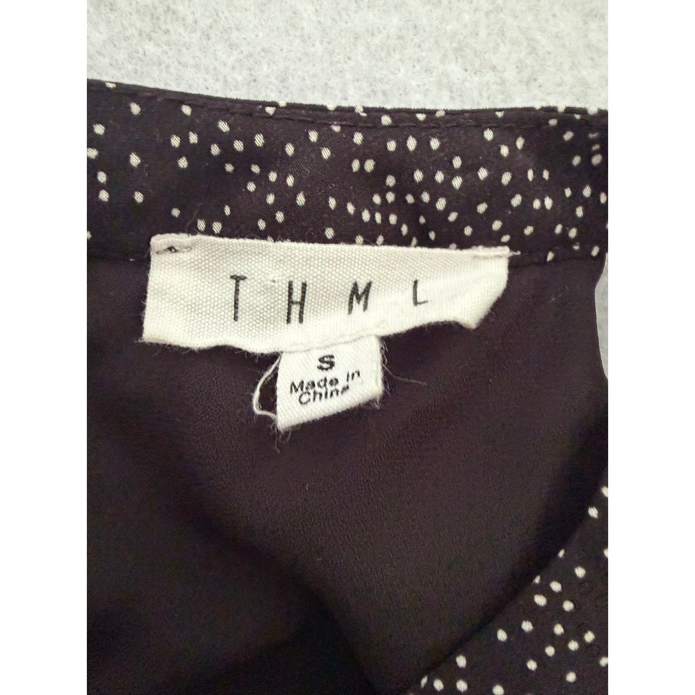 THML Black Polka Dot Pleated Halter Mini Dress Small Missing Button - Picture 3 of 10